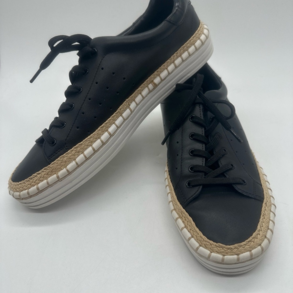 Sam Edelman Women’s Kavi black leather casual sneakers espadrille trim 8.5